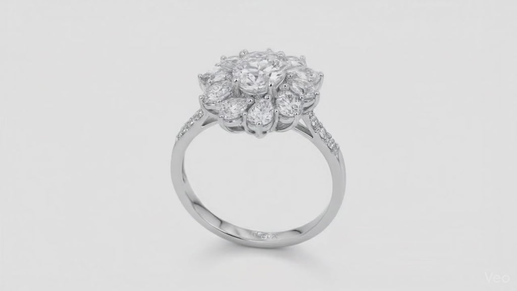 טבעת פרח זהב 14 קראט משובץ יהלומים