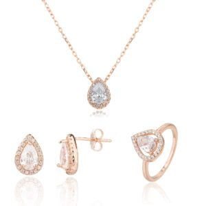 סט טיפה כסף משובץ רוז גולד