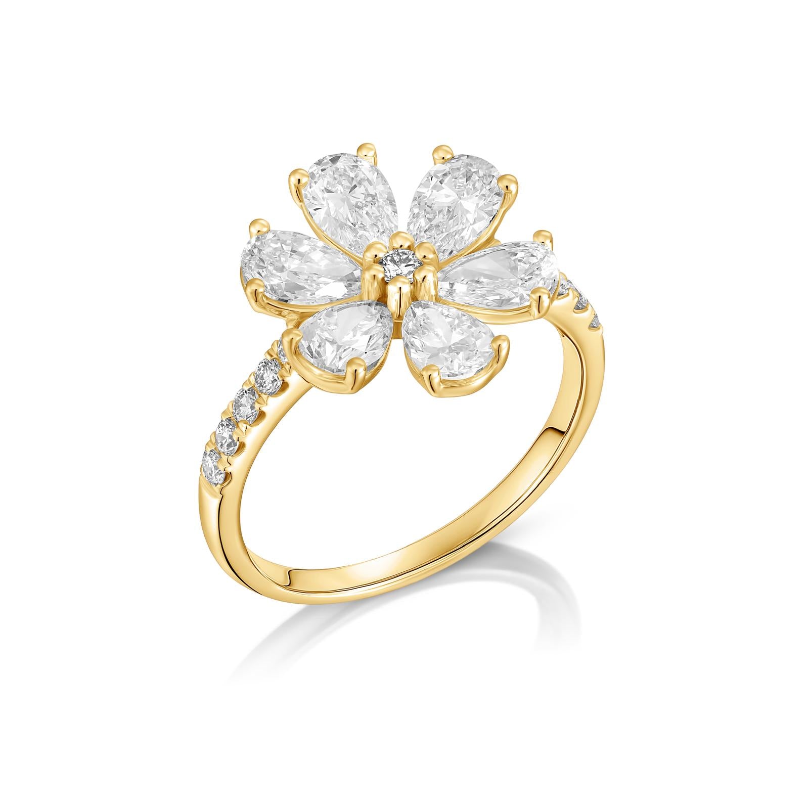 טבעת פרח זהב 14 קראט ויהלומי מעבדה