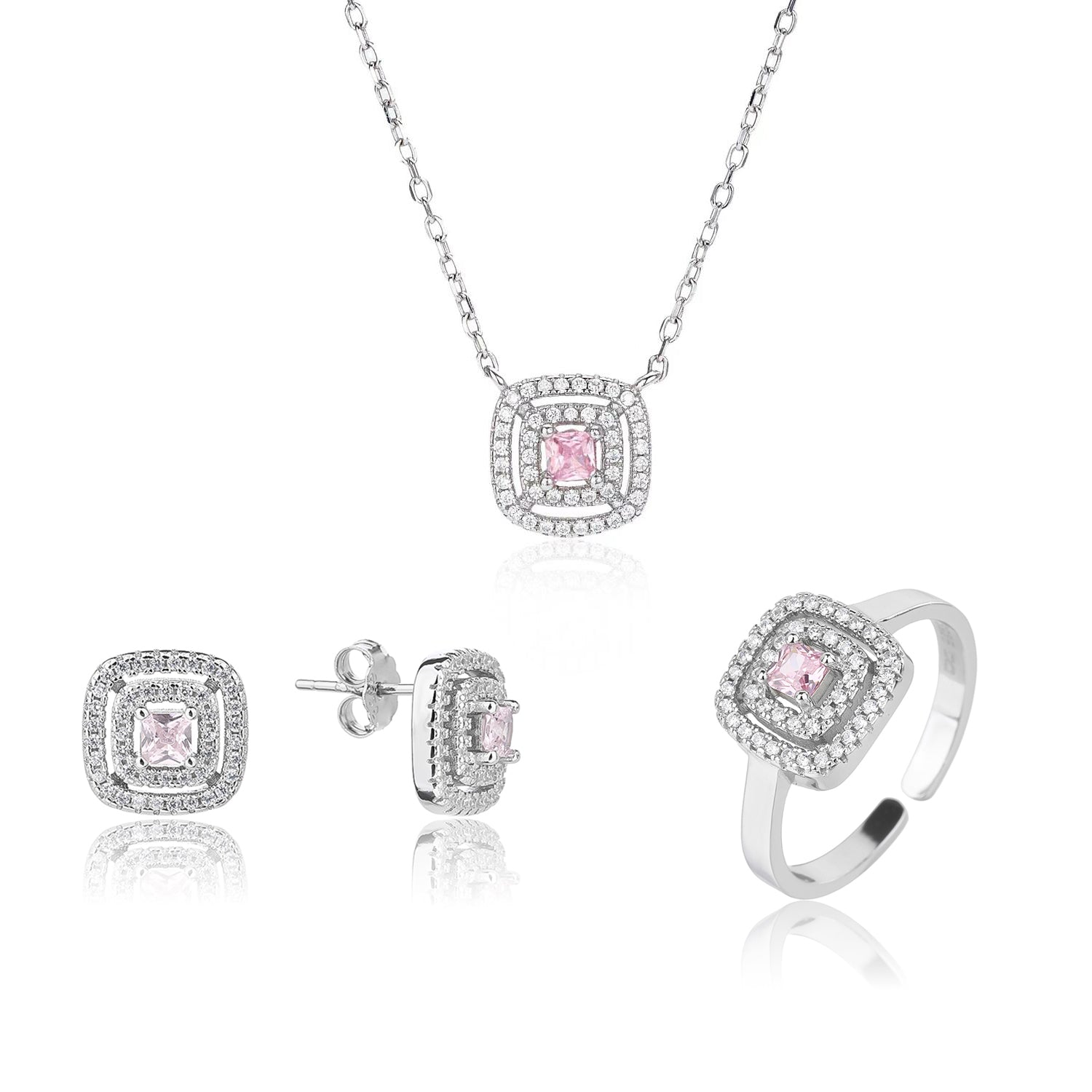 סט מרובע כסף 925 משובץ זירקונים