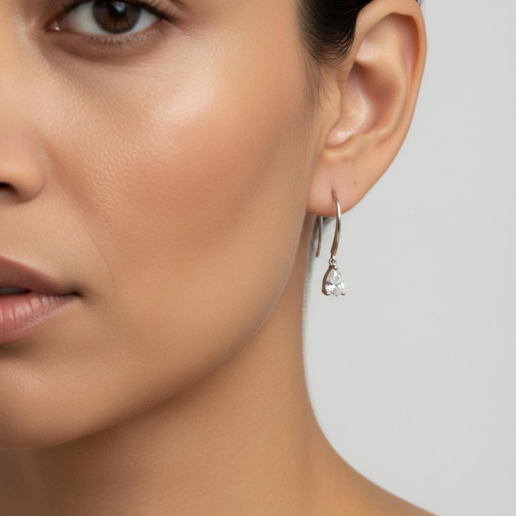 עגילי טיפה זהב 14 קראט משובץ יהלומי מעבדה