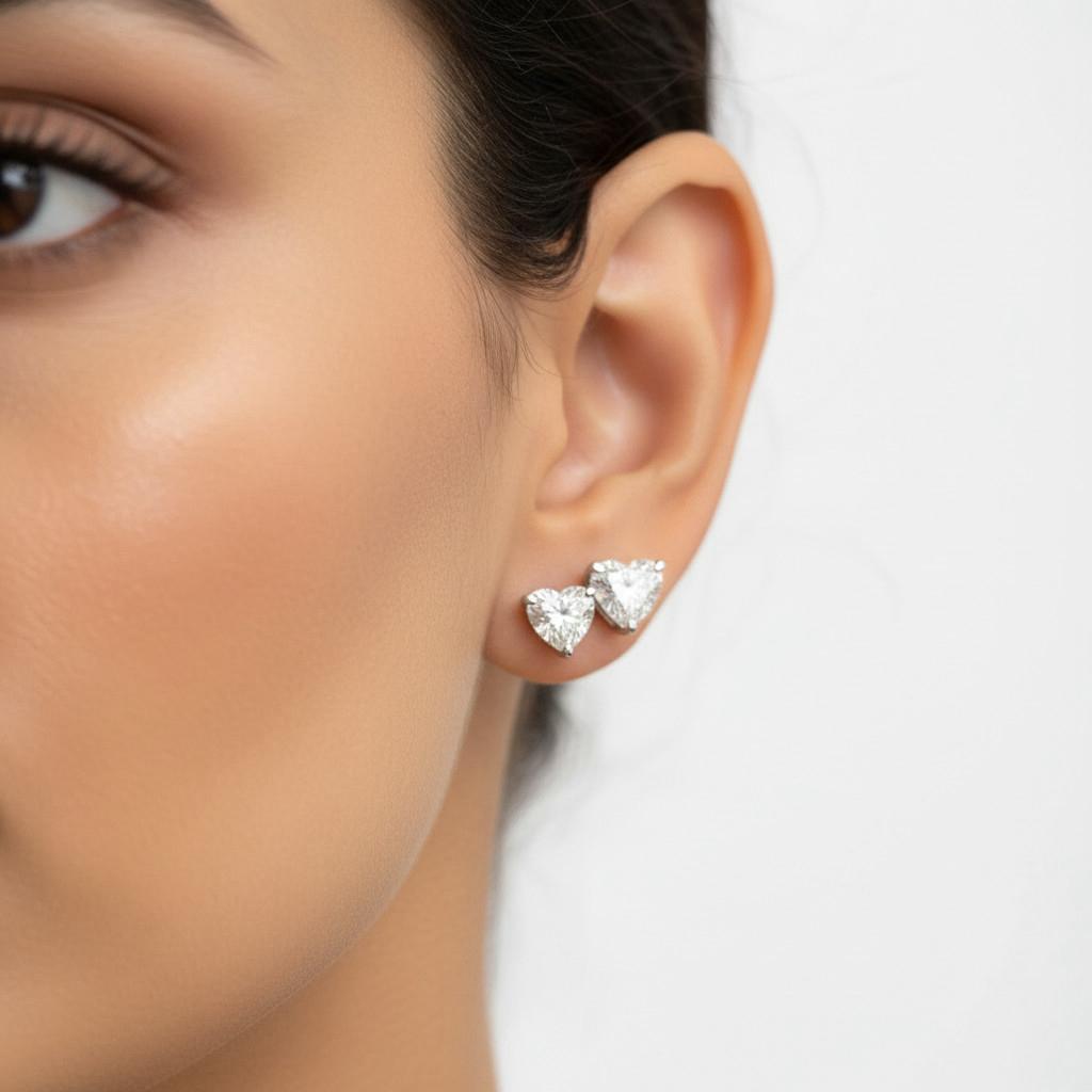 עגילי זהב 14 קראט משובץ יהלומי מעבדה בצורת לב