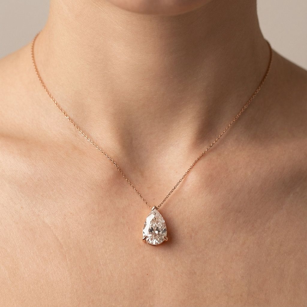 שרשרת זהב 14 קראט משובץ יהלום מעבדה בצורת טיפה