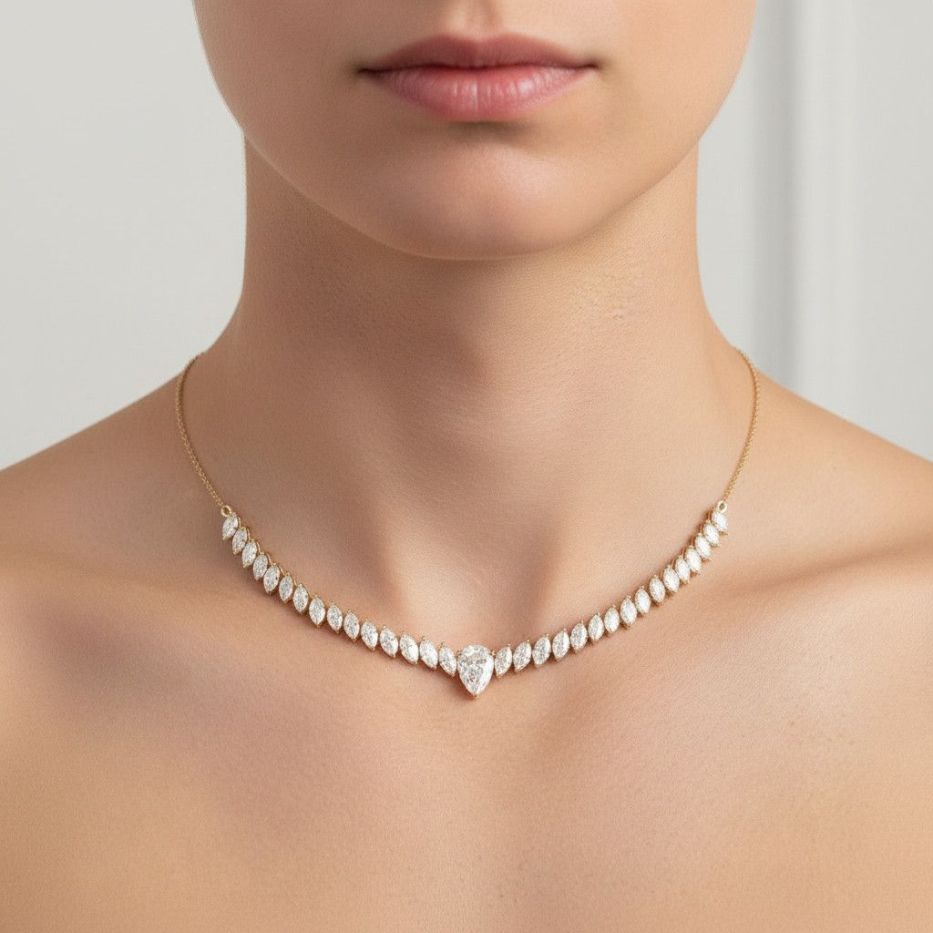 שרשרת זהב 14 קראט משובץ יהלומי מעבדה