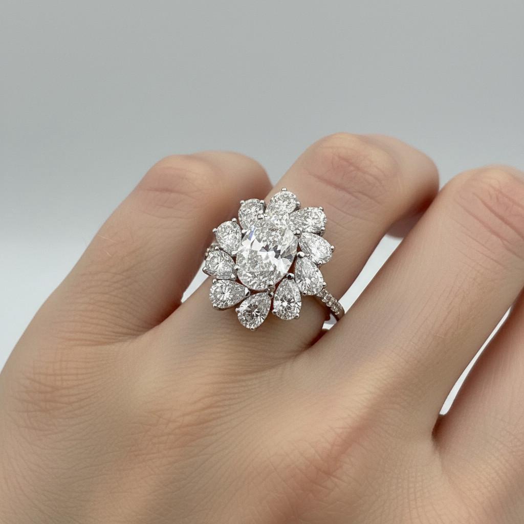 טבעת פרח זהב 14 קראט משובץ יהלומים