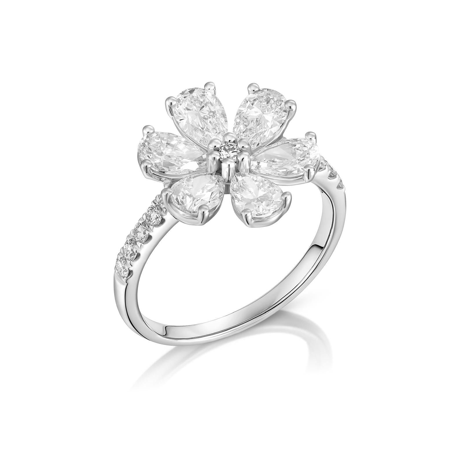 טבעת פרח זהב 14 קראט ויהלומי מעבדה