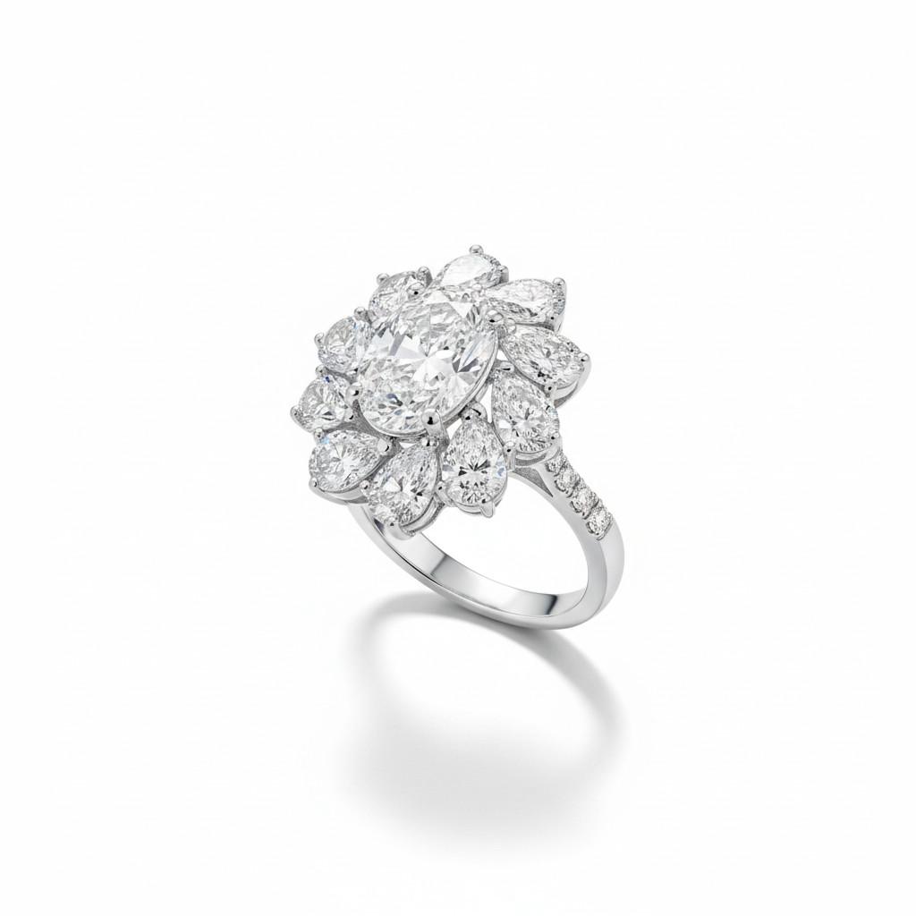 טבעת פרח זהב 14 קראט משובץ יהלומים