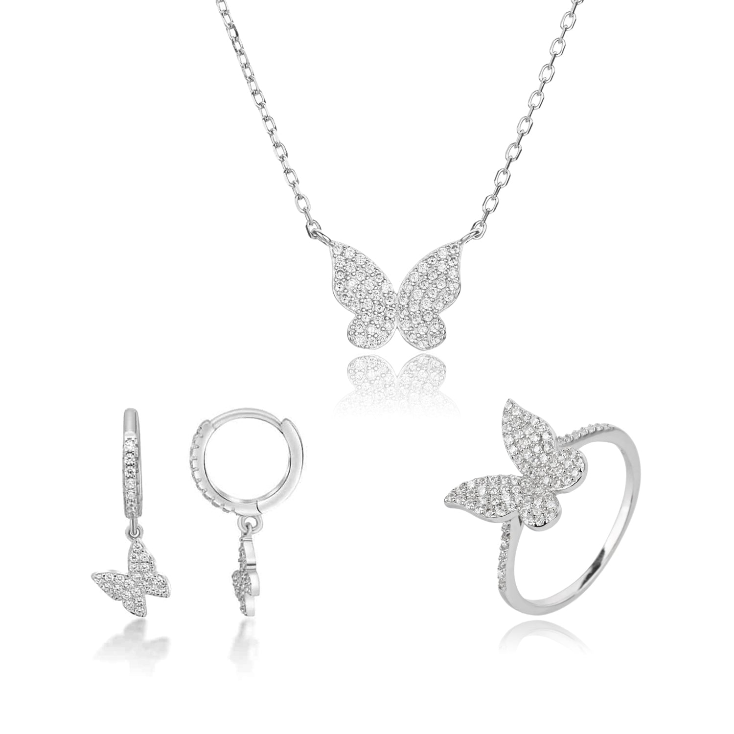 סט פרפר כסף 925 משובץ זירקונים