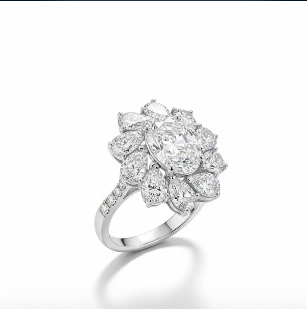 טבעת פרח זהב 14 קראט משובץ יהלומים