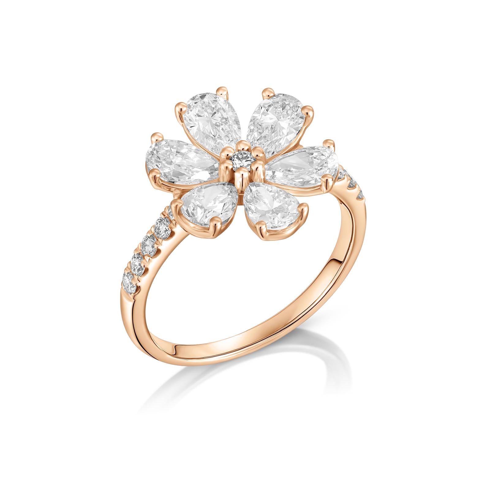 טבעת פרח זהב 14 קראט ויהלומי מעבדה