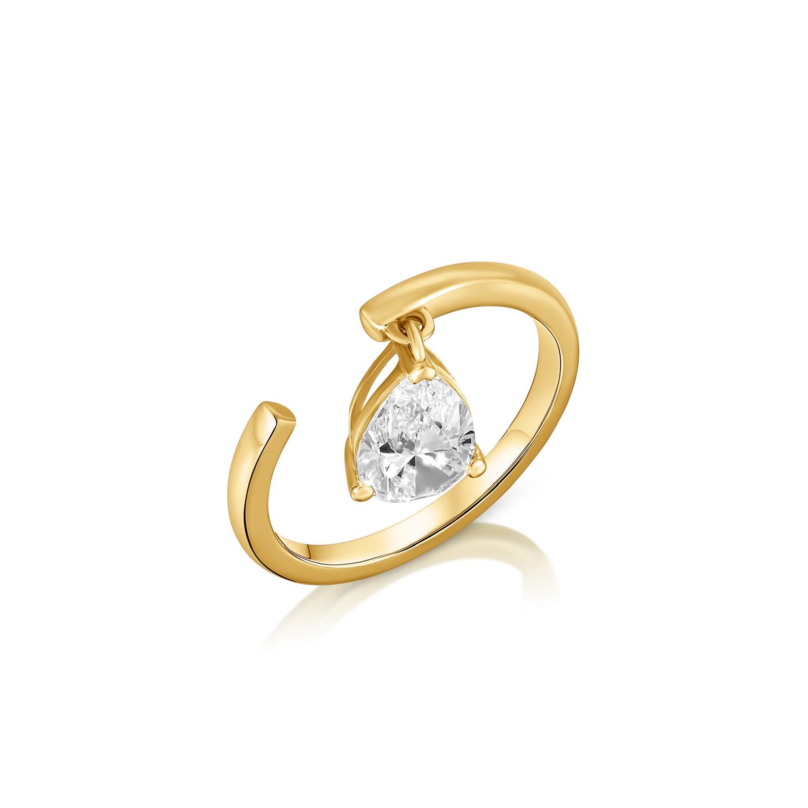 טבעת זהב 14 קראט משובץ יהלום מעבדה בצורת טיפה