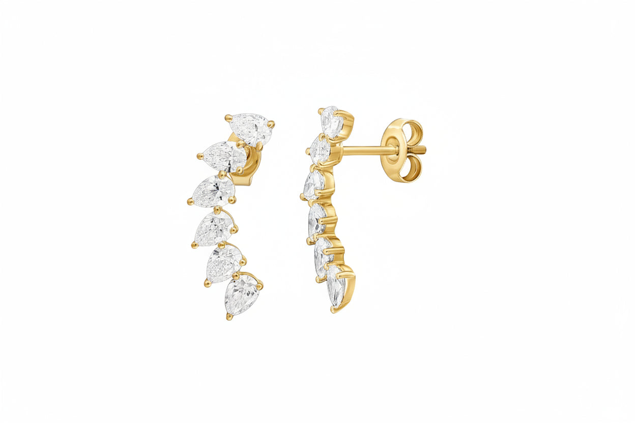 עגילי זהב 14 קראט משובץ יהלומי מעבדה